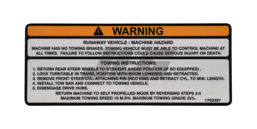 JLG Part # 1702307 | DECAL, (TOW INSTR, 4WD), EA
