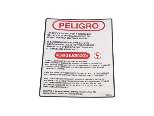 JLG Part # 1702556 | DECAL, HAZARD  SPANISH, EA