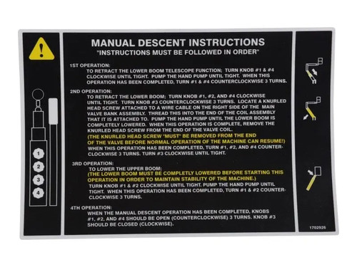 JLG Part # 1702926 | DECAL, MAN DESCENT (INSTRUCT), EA