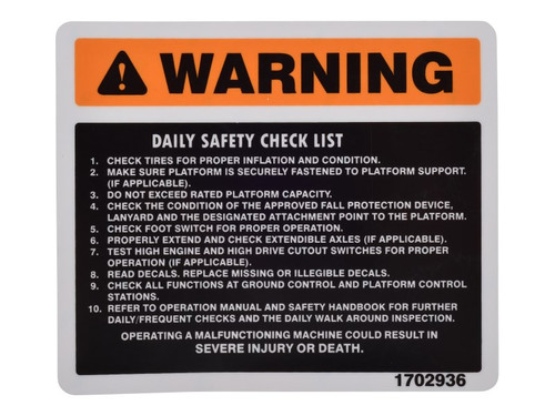 JLG Part # 1702936 | DECAL, WARN, EA