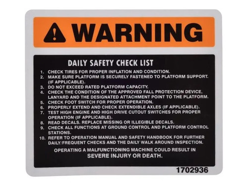 JLG Part # 1702936 | DECAL, WARN, EA