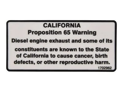 JLG Part # 1702962 | DECAL, WARNING PROP 65/DSL, EA