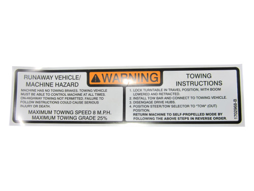 JLG Part # 1702968 | DECAL, TOW INSTR, EA