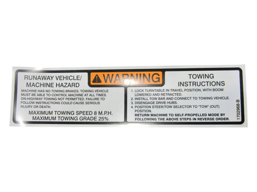 JLG Part # 1702968 | DECAL, TOW INSTR, EA