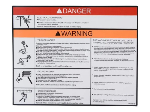 JLG Part # 1703797 | DECAL,WARNING/DANGER PLAT, EA