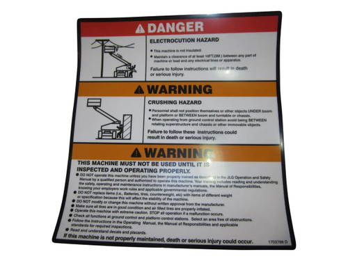 JLG Part # 1703798 | DECAL,WARNING/DANGER MTB, EA