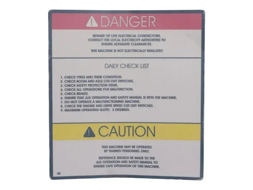 JLG Part # 1703807 | DECAL,DANGER WARNING MTB (UK), EA