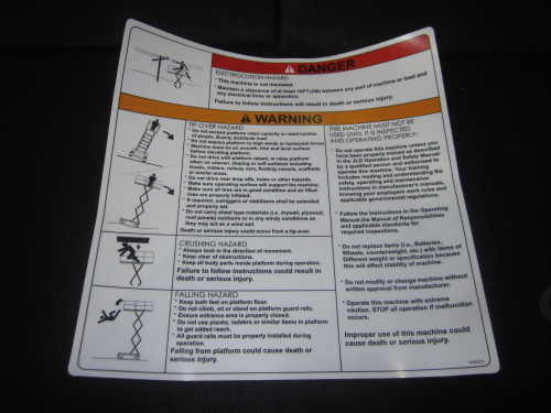 JLG Part # 1703816 | DECAL,DANGER/WARNING, EA