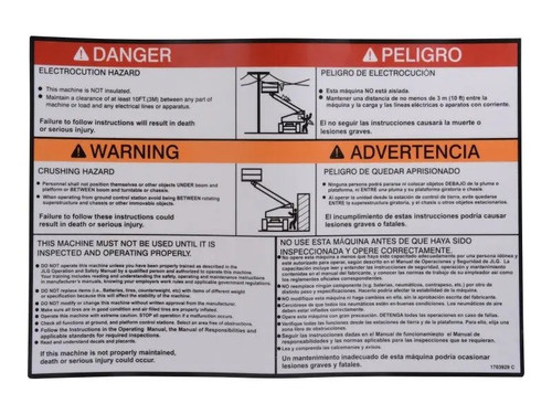 JLG Part # 1703929 | DECAL,WARNING MTB (DOM2), EA