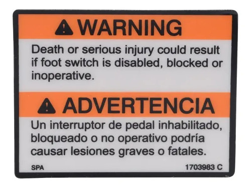 JLG Part # 1703983 | DECAL,FOOT SWITCH (DOM2), EA