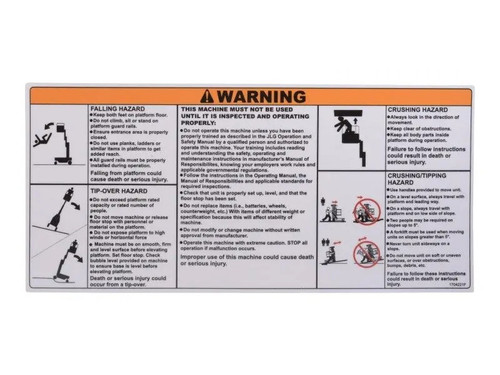 JLG Part # 1704221 | DECAL, WARNING, EA