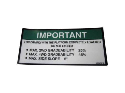 JLG Part # 1704521 | DECAL,GRADEABILITY, EA