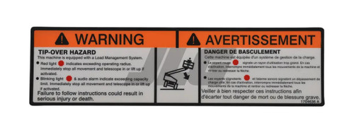 JLG Part # 1704636 | DECAL,WARN TIP-OVER (ENG,FRE), EA