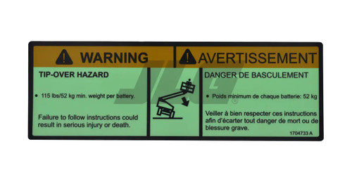 JLG Part # 1704733 | DECAL,TIP-OVER HAZARD(ENG,FRE), EA