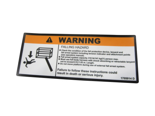 JLG Part # 1705014 | DECAL,WARNING FALLING HAZ, EA