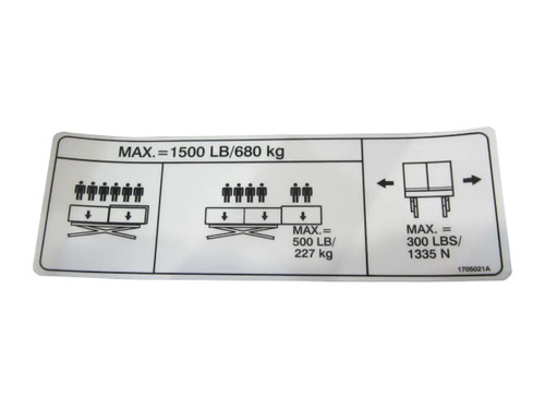 JLG Part # 1705021 | DECAL,CAP(1500LB-681KG)(EXT), EA