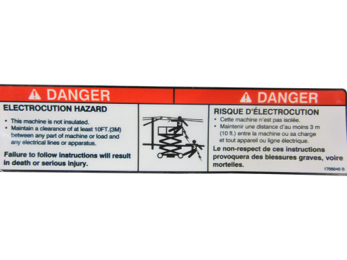 JLG Part # 1705040 | DECAL,DANGER ELECTRICAL HAZARD, EA