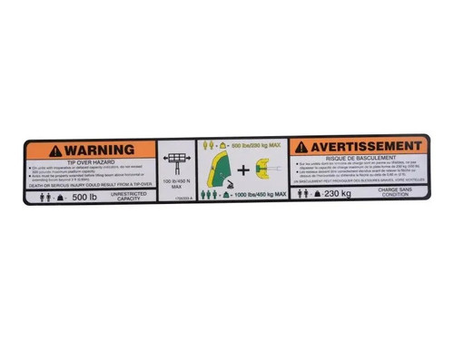 JLG Part # 1705333 | DECAL,(PLF) CAPACITY-ENG/FRE, EA