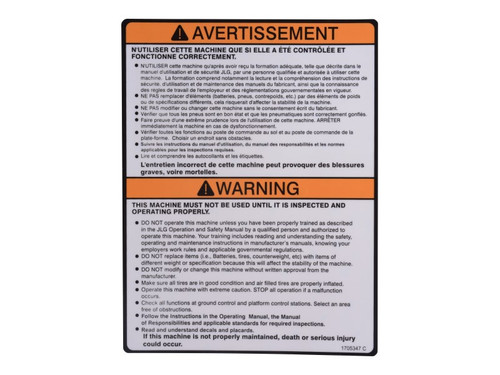 JLG Part # 1705347 | DECAL,INSPECTION ENG/FRE(1350S, EA