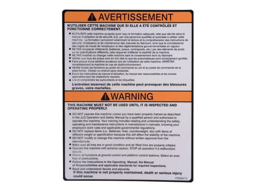 JLG Part # 1705347 | DECAL,INSPECTION ENG/FRE(1350S, EA