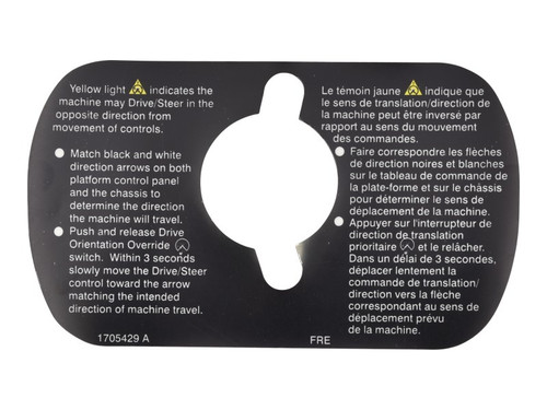 JLG Part # 1705429 | DECAL,DRIVE/STEER INST (ENG/FR, EA