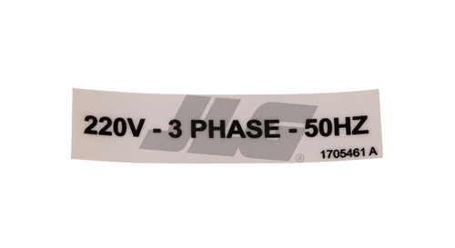 JLG Part # 1705461 | DECAL, 220V 3 PHASE 50HZ, EA