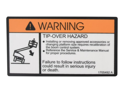JLG Part # 1705492 | DECAL,TIP-OVER PLF CHANGE, EA