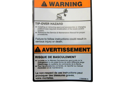 JLG Part # 1705506 | DECAL,TIP-OVER PLF (ENG/FRE), EA