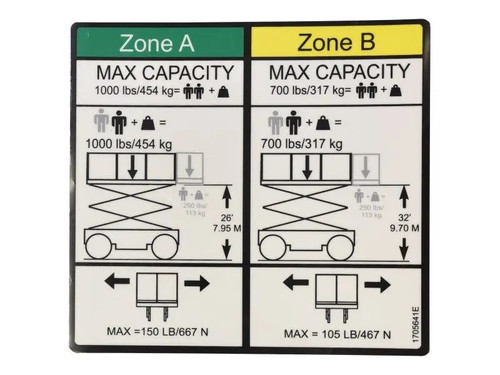 JLG Part # 1705641 | DECAL,CAPACITY 1000LB - 454K, EA