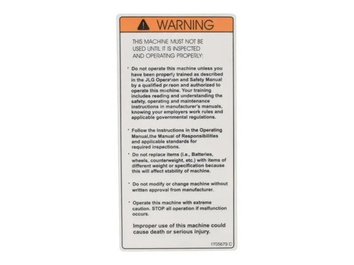 JLG Part # 1705679 | DECAL,INSPECTION (PLF), EA