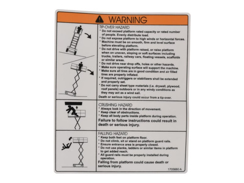 JLG Part # 1705680 | DECAL,DANG/WARN, EA