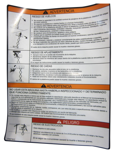 JLG Part # 1705719 | DECAL,DANGER/WARN (SPA), EA
