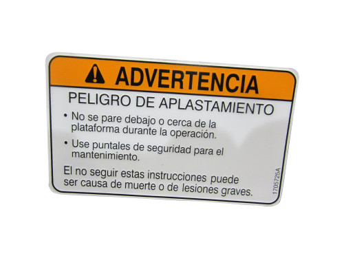 JLG Part # 1705725 | DECAL,WARNING CRUSHING (LAT), EA