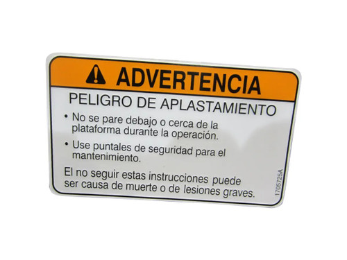 JLG Part # 1705725 | DECAL,WARNING CRUSHING (LAT), EA