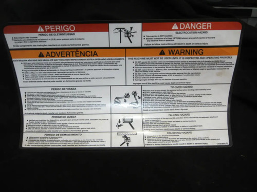 JLG Part # 1705895 | DECAL,WARNING (PLF) (BRZ,POR), EA