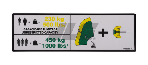 JLG Part # 1705900 | DECAL,WARN DUAL CAP (BRZ/POR), EA