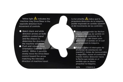 JLG Part # 1705910 | DECAL,DRV/STR INSTR (ENG/SPA), EA