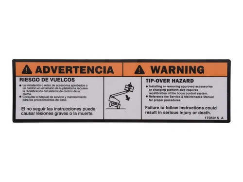 JLG Part # 1705915 | DECAL,TIP-OVER HAZARD, EA