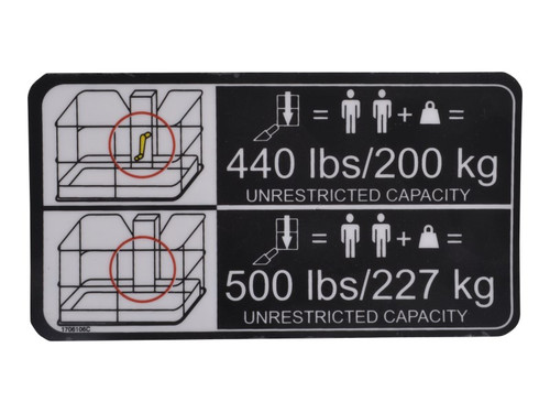 JLG Part # 1706106 | DECAL,CAPACITY MTB T350, EA