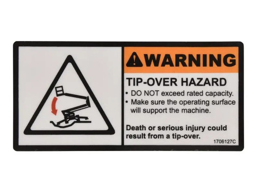 JLG Part # 1706127 | DECAL,TIP OVER (ENG), EA