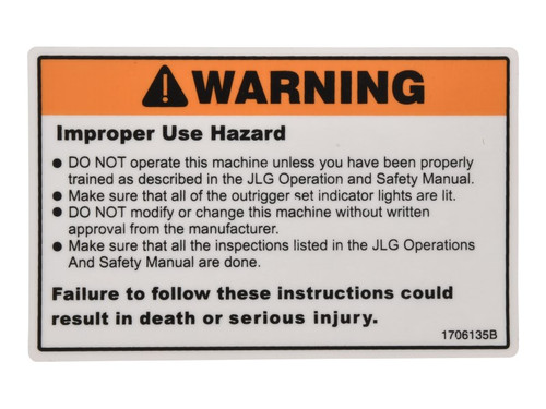 JLG Part # 1706135 | DECAL,WARNING INSPECTION, EA