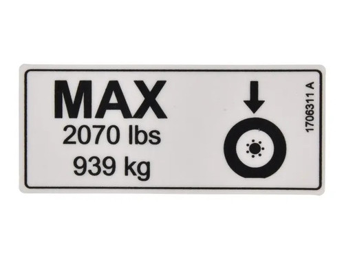 JLG Part # 1706311 | DECAL, TIRE LOAD(2070LB/939KG), EA