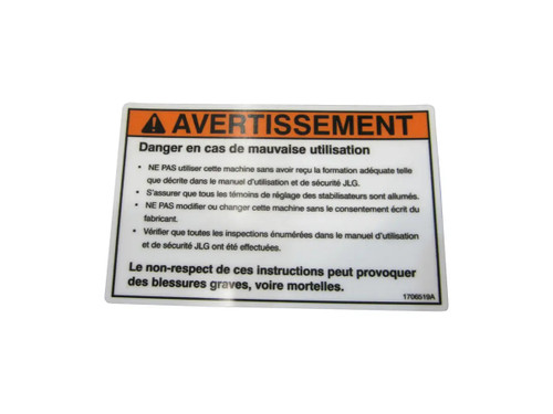 JLG Part # 1706519 | DECAL,INSPECTION ENG/FRE, EA