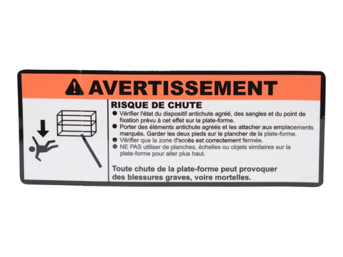 JLG Part # 1706520 | DECAL, FALL HAZARD ENG/FRE, EA