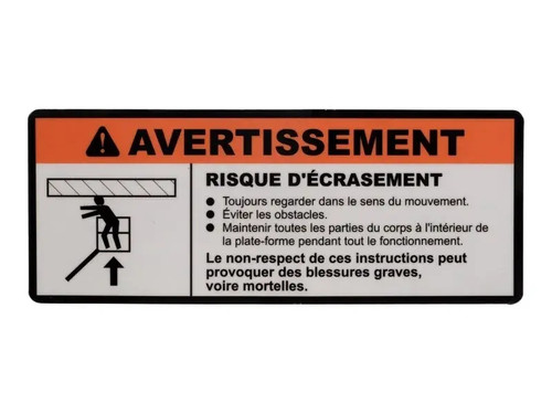 JLG Part # 1706521 | DECAL,CRUSHING ENG/FRE, EA