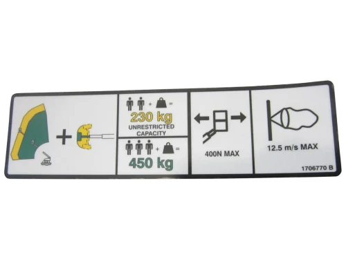 JLG Part # 1706770 | DECAL, 500LBS CAPACITY (PLF), EA