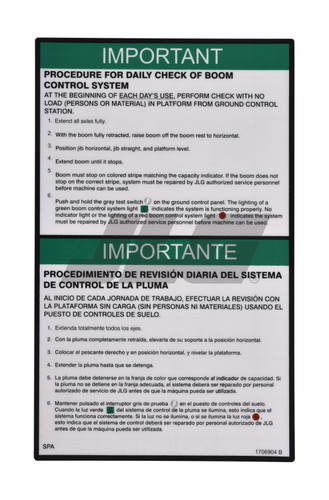 JLG Part # 1706904 | DECAL, BCS DAILY CHECK (ENG/SP, EA