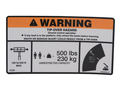 JLG Part # 1707013 | DECAL,500 LBS MAX CAP 600SJ, EA