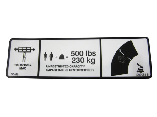 JLG Part # 1707056 | DECAL,500LB CAP. (ENG/SPA), EA