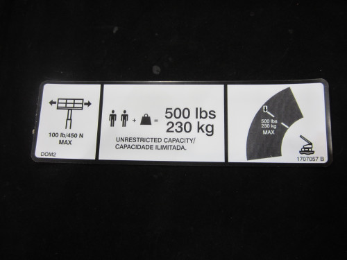 JLG Part # 1707057 | DECAL,500LB CAP. (ENG/POR), EA